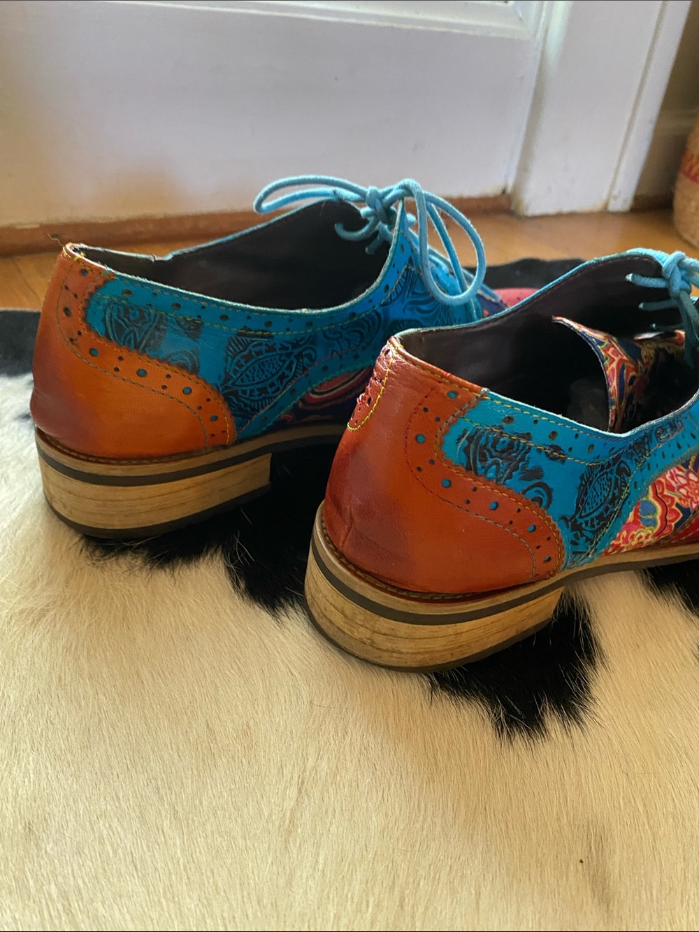 Paisley Leather Brogue Oxfords - Boho Artisan Wingtip - Women's Sz 11 US 42 EU - Picture 6 of 15